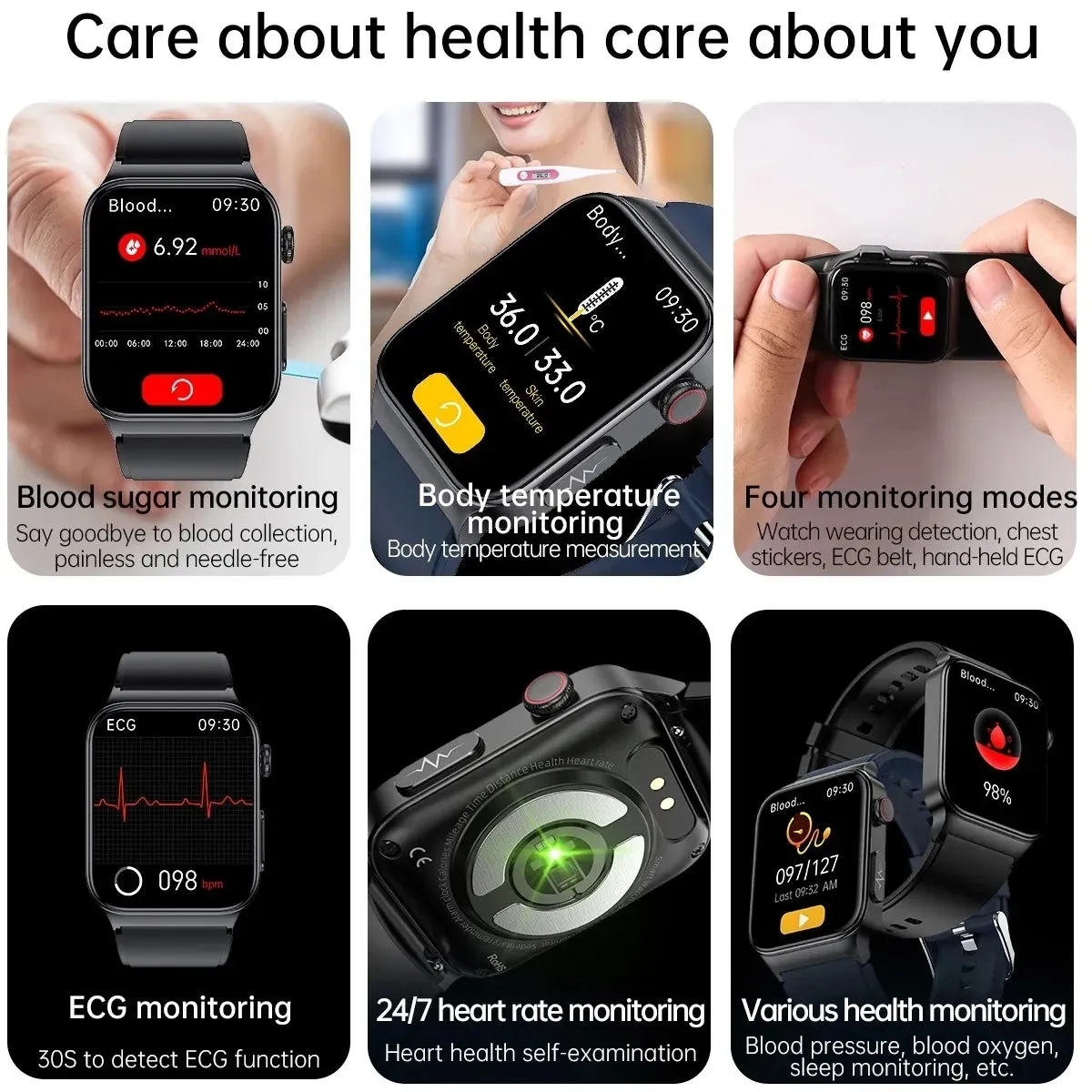 XIAOMI E500 Blood Glucose Smartwatch Electrocardiogram Temperature Blood Oxygen Sleep Monitoring ECG PPG Sports Smart Watch