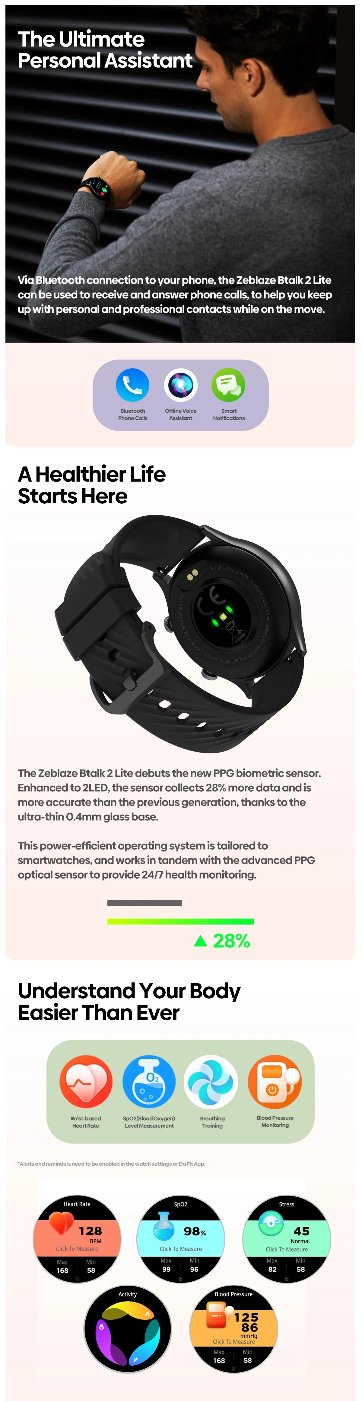 ZEBLAZE Btalk 2 Lite 1.39" HD Display Smart Watch