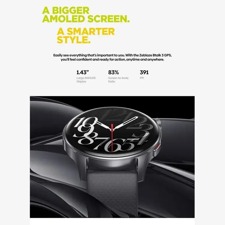 Zeblaze Btalk 3 GPS 1.43 inch HD AMOLED Screen Health Fitness Smart Watch, Support Bluetooth Call(Space Gray)