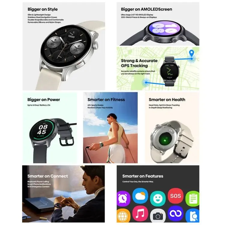 Zeblaze Btalk 3 GPS 1.43 inch HD AMOLED Screen Health Fitness Smart Watch, Support Bluetooth Call(Space Gray)