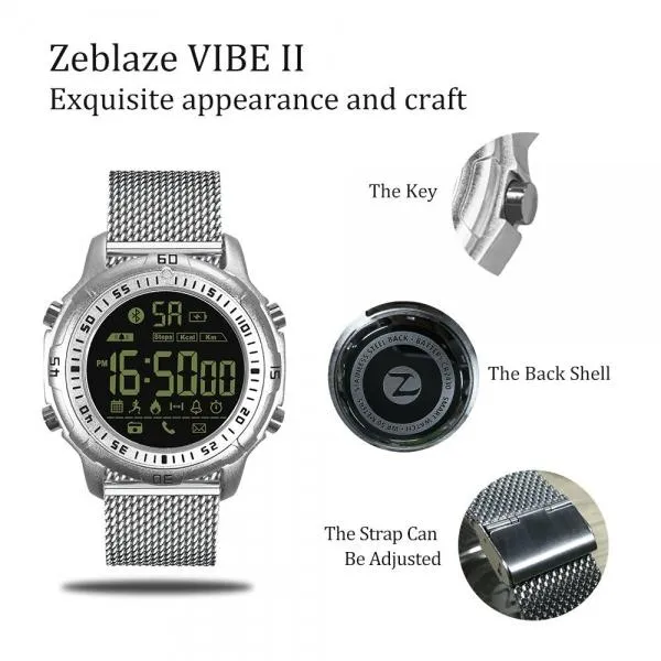 Zeblaze VIBE 2 5ATM Waterproof 540 Days Stand-by Pedometer Sports Smart Watch Silver