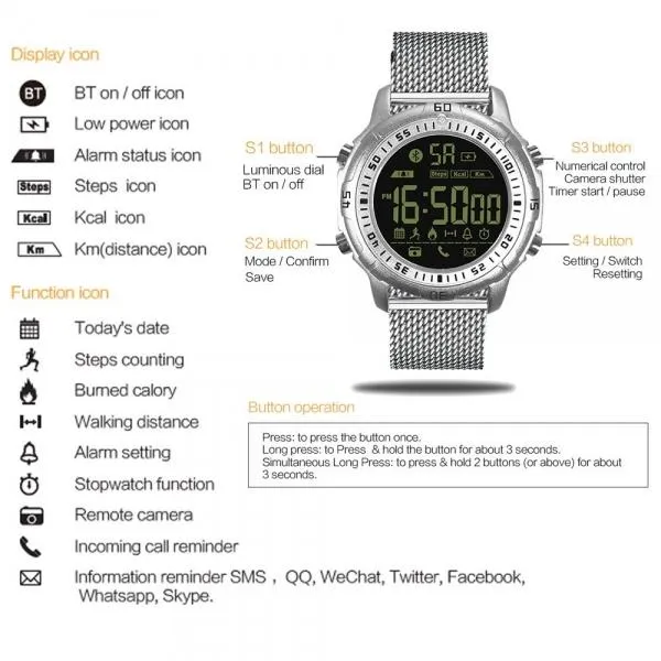 Zeblaze VIBE 2 5ATM Waterproof 540 Days Stand-by Pedometer Sports Smart Watch Silver